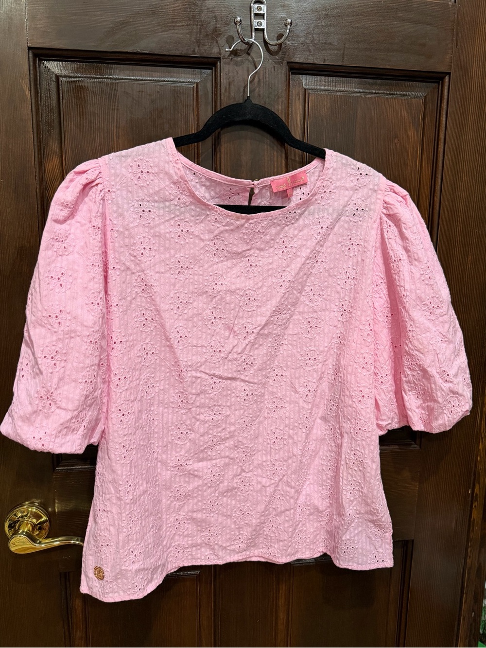Simply Southern Pink Eyelet Puff Sleeve Blouse